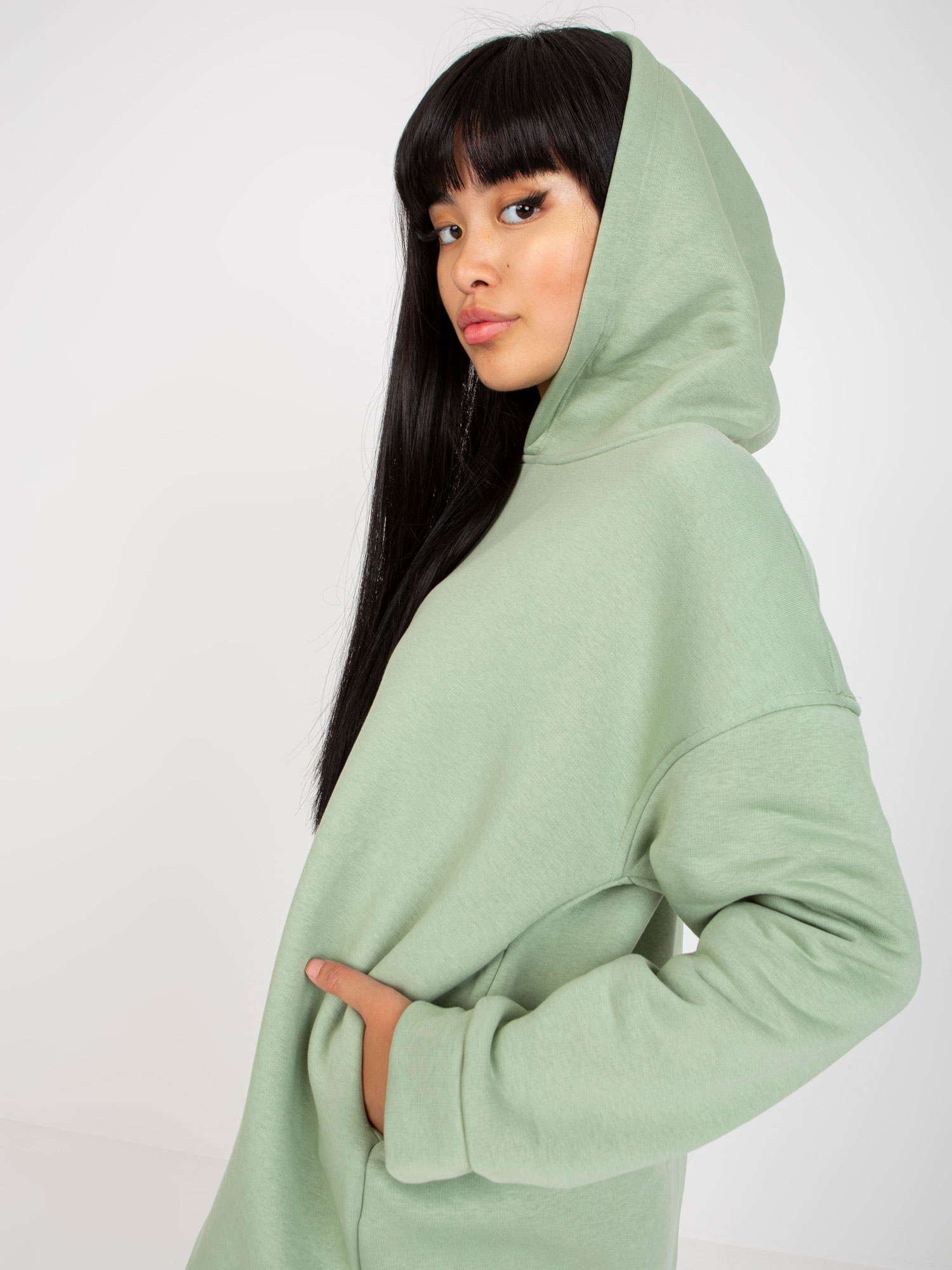 Hurtownia Pistacjowa dresowa bluza basic z kapturem 