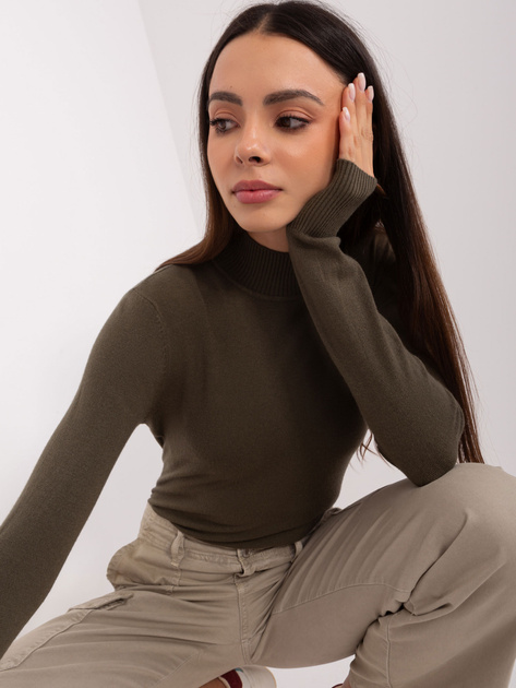 Hurt Khaki damski sweter z golfem i ściągaczami