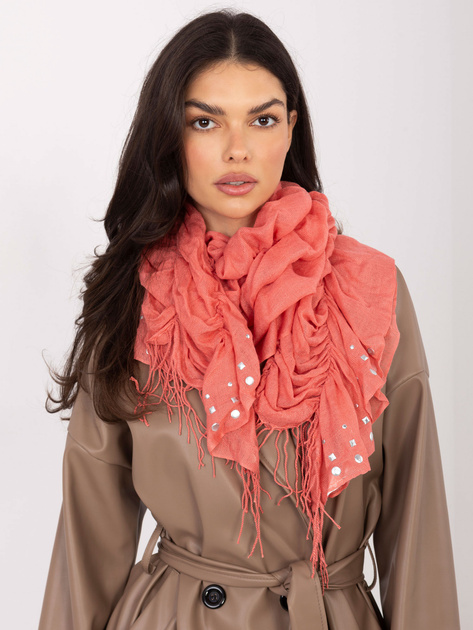 Koralowa damska chusta z ćwiekami