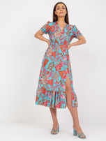 Niebieska midi sukienka z printem i rozcięciem 