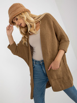 Hurtownia Camelowy luźny kardigan z kieszeniami RUE PARIS