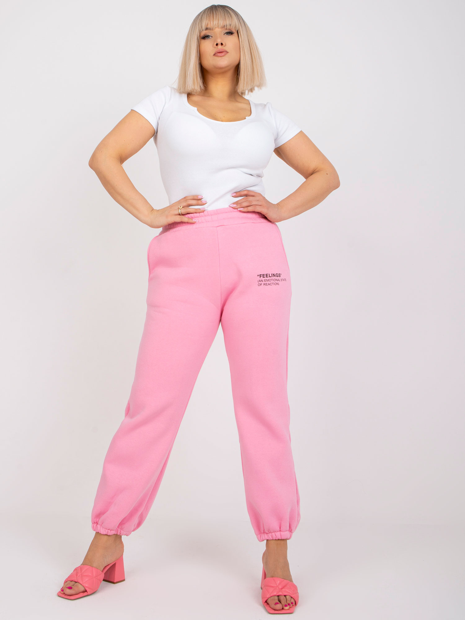 Różowe dresowe spodnie plus size z wysokim stanem Banni 