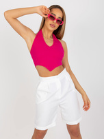 Großhandel Fuchsia gestreifter Basic-Crop-Top mit Hals RUE PARIS.