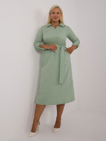 Hurtownia Pistacjowa bawełniana sukienka plus size z podwijanymi rękawami