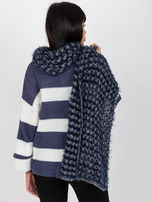 Hurt Szaro-granatowy zimowy szal damski z dzianiny