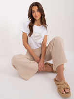 Hurt Biało-beżowy t-shirt damski z napisem BASIC FEEL GOOD