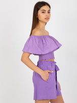Hurt Fioletowa krótka bluzka hiszpanka z marszczeniem
