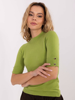 Oliwkowy damski sweter z domieszką modalu