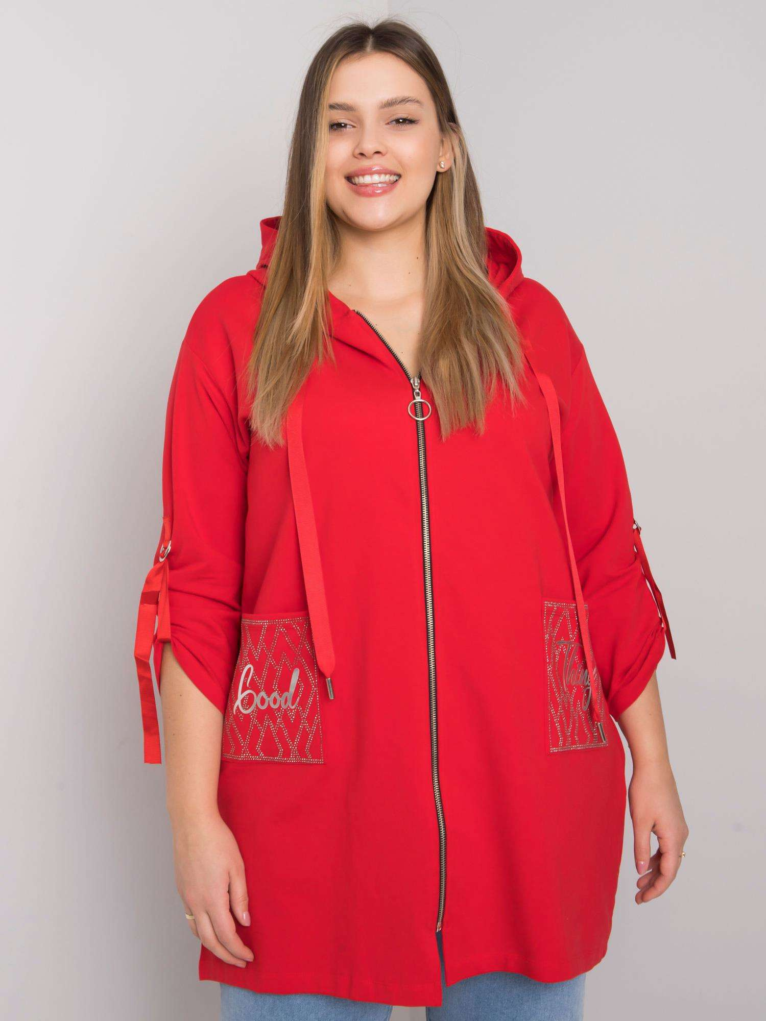 Rote Plus-Size-Jacke mit Reißverschluss Zürich.