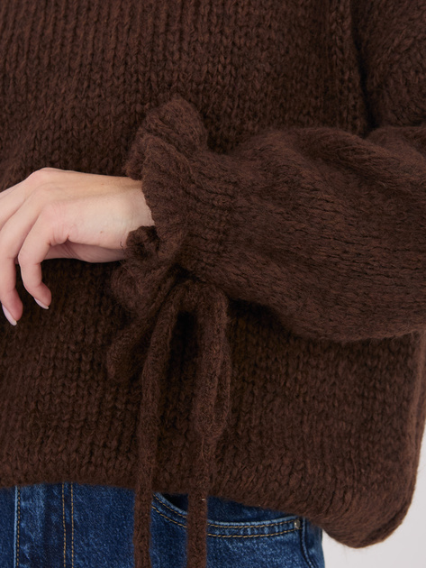 Brązowy damski sweter z domieszką wełny