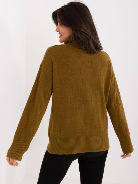 Hurtownia online Oliwkowy luźny sweter golf we wzory