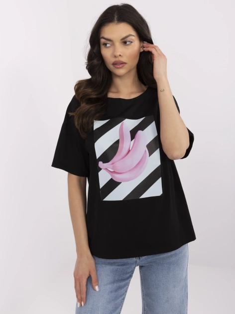 Czarny damski t-shirt oversize z bawełny