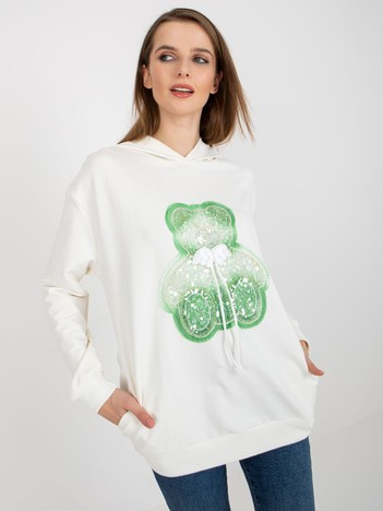 Hurt Ecru oversize bluza z kapturem z misiem i aplikacją 