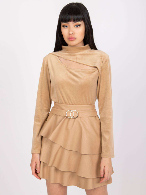 Ciemnobeżowa bluzka welurowa z długim rękawem Kigali