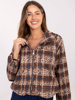 Beżowo-brązowa zamszowa kurtka z kołnierzem RUE PARIS 