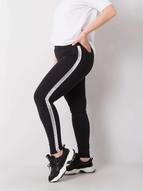 Czarno-srebrne legginsy plus size z lampasami Charlotta