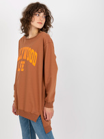 Hurt Jasnobrązowo-pomarańczowa długa bluza oversize z napisem 