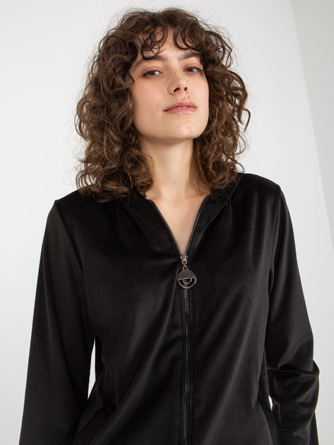 Hurt Czarny damski komplet welurowy z bluzą rozpinaną