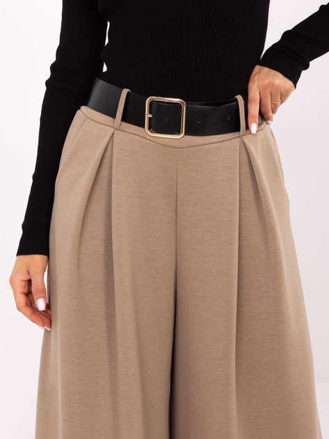 Ciemnobeżowe spodnie palazzo z kieszeniami