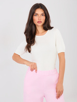 Ecru damski sweter z krótkim rękawem