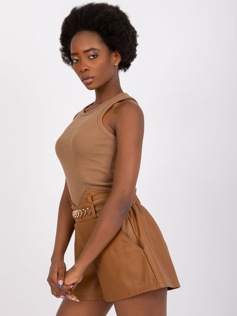 Camelowe szorty ze skóry ekologicznej Iwetta