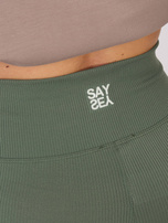 Khaki prążkowane legginsy z napisem z tyłu