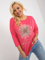 Hurtownia Różowa bawełniana bluzka plus size z dżetami 