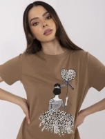 Jasnobrązowa asymetryczna bluzka z bawełny