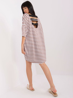 Hurt Jasnobrązowo-biała sukienka dresowa z kieszeniami