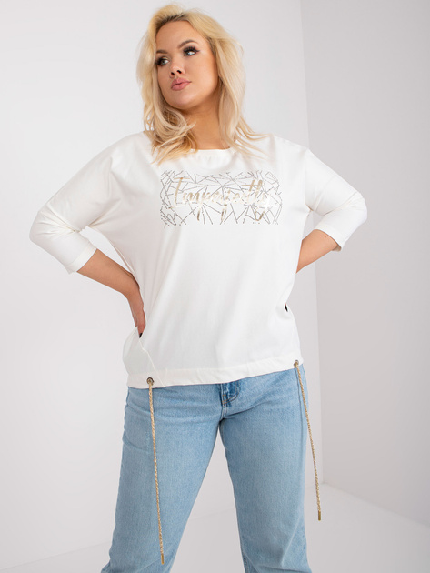 Ecru bawełniana bluzka plus size ze srebrną aplikacją