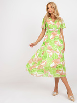 Beige-grüne Midi-Kleid One Size mit Falten.