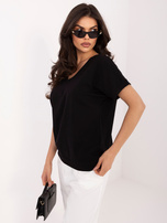 Czarna damska bluzka oversize z dekoltem V RUE PARIS 