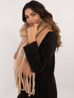 Hurt Camelowo-brązowy damski szal w kratę