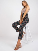 Czarno-zielone eleganckie spodnie z materiału w kratę