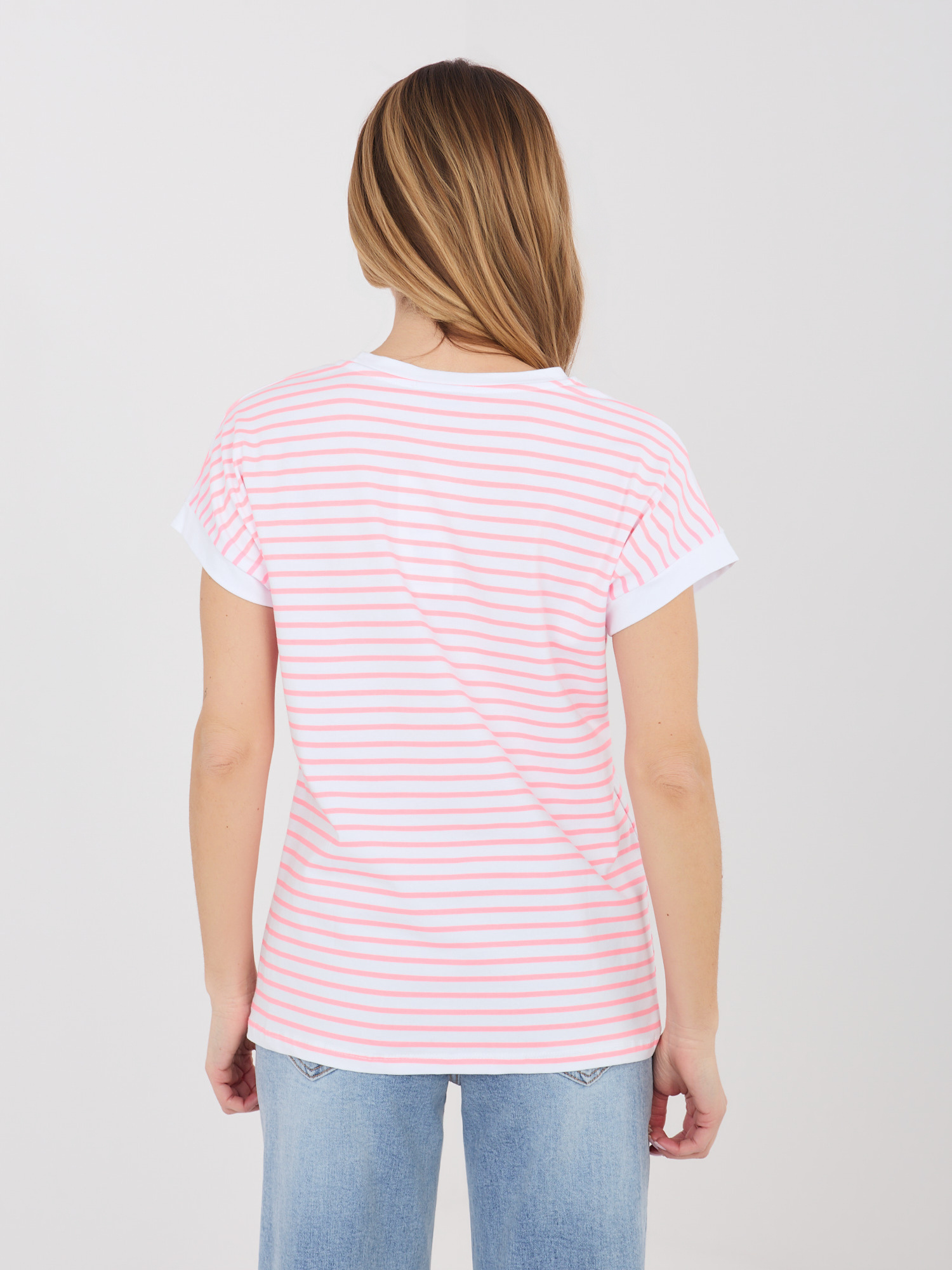 T-shirt biało-różowy