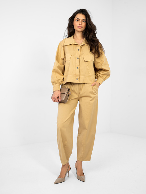 Camelowa koszula oversize od kompletu RUE PARIS