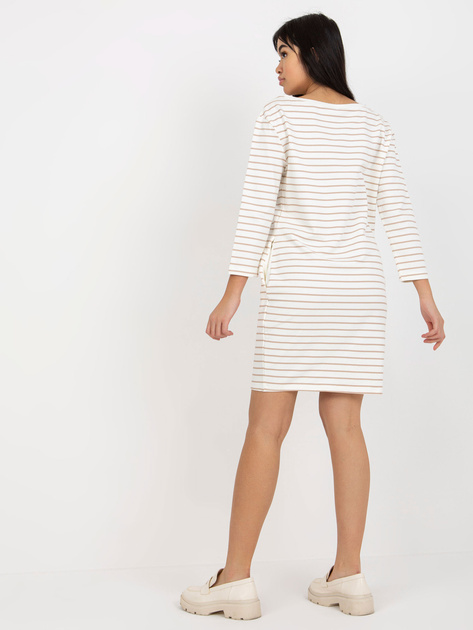 Hurt Ecru-beżowa damska sukienka basic w paski RUE PARIS
