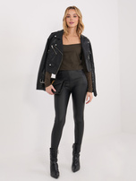 Ciemnobrązowa krótka bluzka basic z bawełny