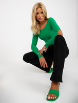 Hurt Zielona prążkowana bluzka basic z wycięciami na łokciach RUE PARIS 