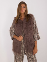 Hurt Ciemnobrązowa kamizelka futrzana zapinana na haftki