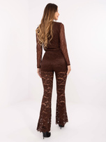 Brązowe koronkowe spodnie dzwony od kompletu