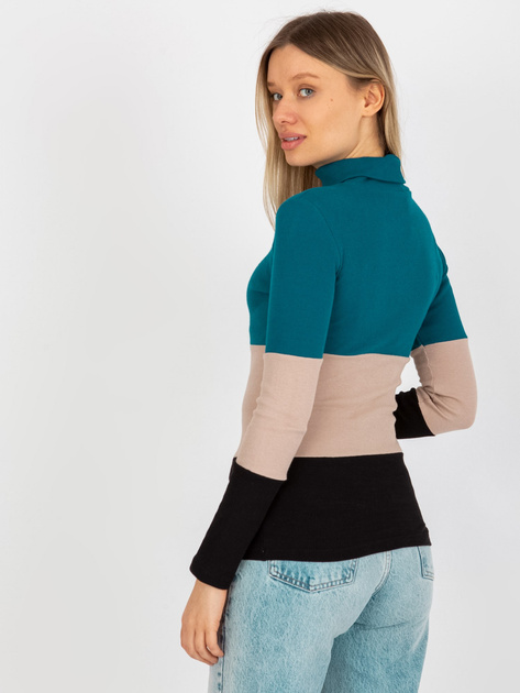 Hurt Morsko-czarna prążkowana bluzka basic z golfem