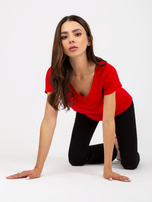 Hurtownia Czerwony damski t-shirt basic z bawełny 
