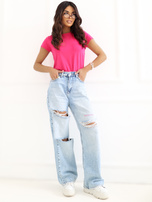Fuksjowy t-shirt basic z bawełny Peachy