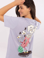 Liliowy bawełniany t-shirt z nadrukiem SUBLEVEL 