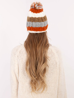 Hurt Ecru-pomarańczowa damska czapka w paski