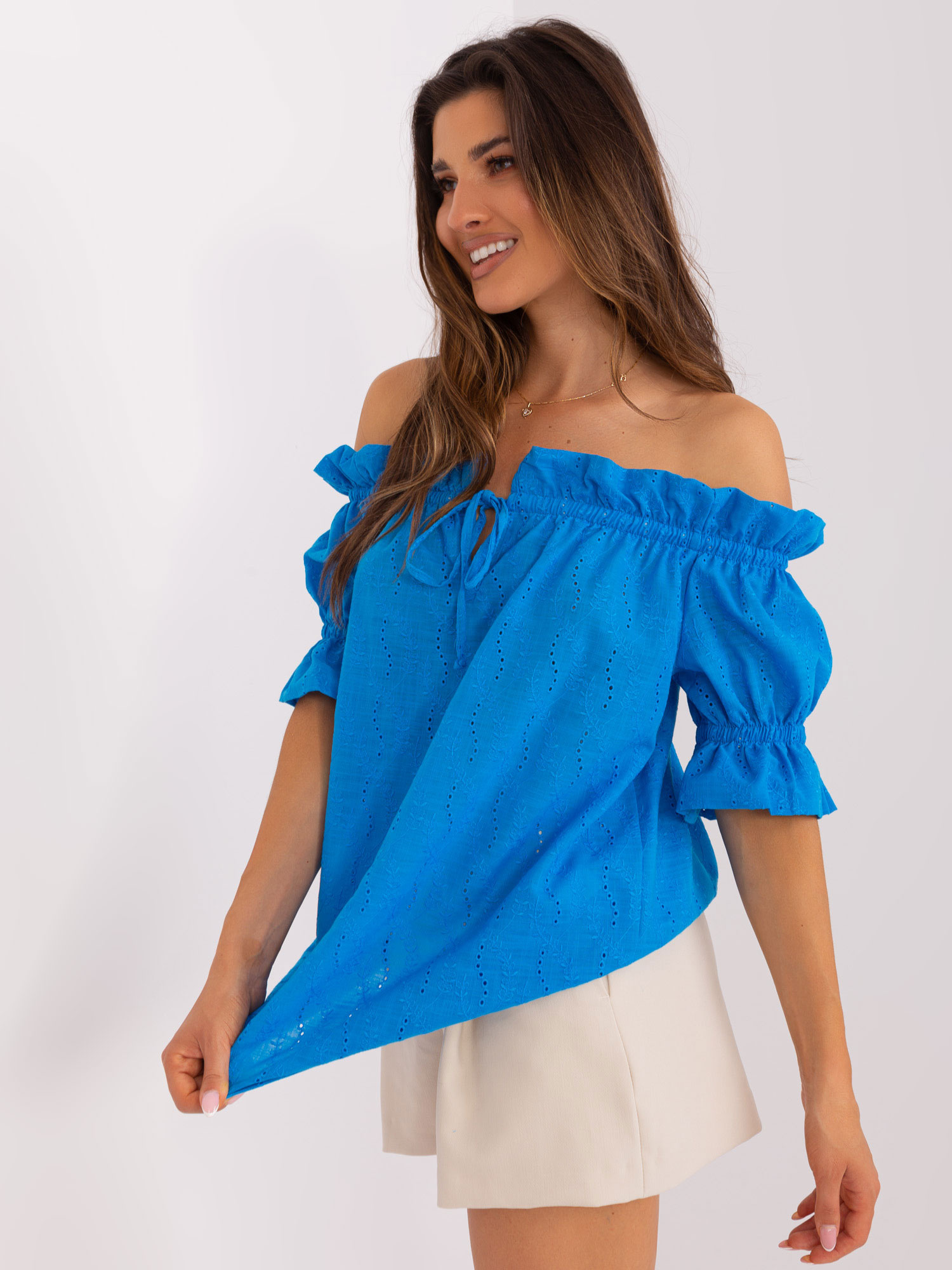 Hurt Blue cotton off-the-shoulder blouse.