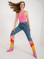 Hurtownia Różowe prążkowane body basic z bawełny