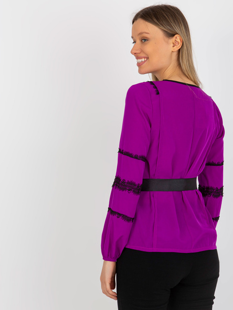 Hurt Fioletowa bluzka wizytowa z paskiem wiązanym