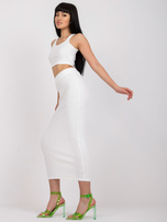 Ecru dwuczęściowy komplet basic w prążki RUE PARIS 